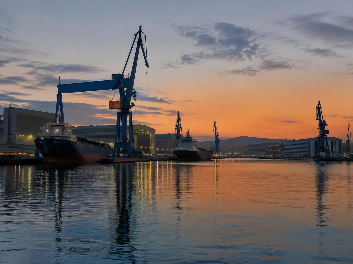 Astillero al atardecer, zona de proyectos industriales